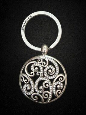 Brighton Anahita Silver Crystal Filigree Medallion Key Fob Keychain